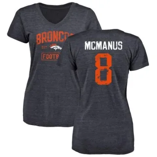 Brandon McManus Women's Denver Broncos Navy Distressed Name & Number Tri-Blend V-Neck T-Shirt