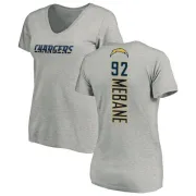 Brandon Mebane Women's Los Angeles Chargers Name & Number Slim Fit V-Neck T-Shirt - Heather Gray