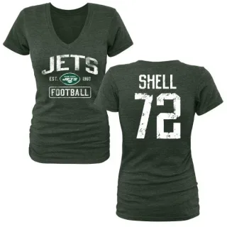 Brandon Shell Women's New York Jets Green Distressed Name & Number Tri-Blend V-Neck T-Shirt