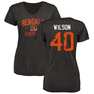 Brandon Wilson Women's Cincinnati Bengals Black Distressed Name & Number Tri-Blend V-Neck T-Shirt