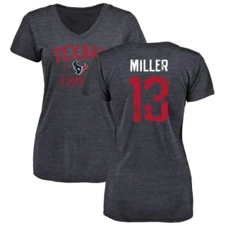 Braxton Miller Women's Houston Texans Navy Distressed Name & Number Tri-Blend V-Neck T-Shirt