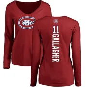 Brendan Gallagher Women's Montreal Canadiens Backer V-Neck Long-Sleeve T-Shirt - Red