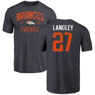 Brendan Langley Denver Broncos Navy Distressed Name & Number Tri-Blend T-Shirt