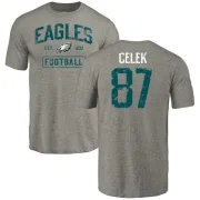 Brent Celek Philadelphia Eagles Gray Distressed Name & Number Tri-Blend T-Shirt