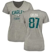 Brent Celek Women's Philadelphia Eagles Heather Gray Distressed Name & Number Tri-Blend V-Neck T-Shirt