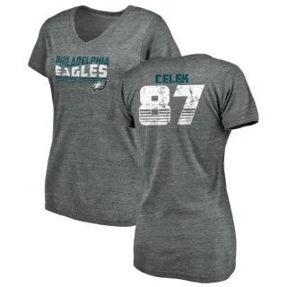 Brent Celek Women's Philadelphia Eagles Retro Tri-Blend V-Neck T-Shirt - Heathered Gray