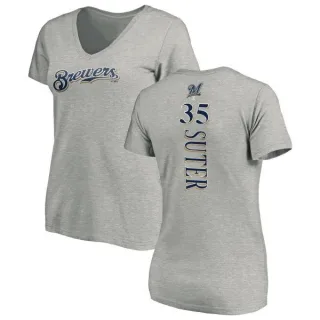 Brent Suter Women's Milwaukee Brewers Backer Slim Fit T-Shirt - Ash