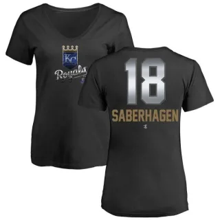 Bret Saberhagen Women's Kansas City Royals Midnight Mascot V-Neck T-Shirt - Black