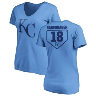 Bret Saberhagen Women's Kansas City Royals RBI Slim Fit V-Neck T-Shirt - Light Blue