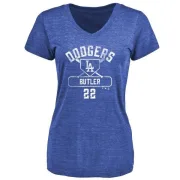 Brett Butler Women's Los Angeles Dodgers Base Runner Tri-Blend T-Shirt - Royal