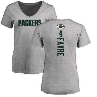 Brett Favre Women's Green Bay Packers Backer V-Neck T-Shirt - Ash