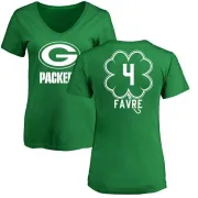 Brett Favre Women's Green Bay Packers Green St. Patrick's Day Name & Number V-Neck T-Shirt