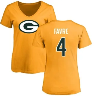 Brett Favre Women's Green Bay Packers Name & Number Logo Slim Fit T-Shirt - Gold