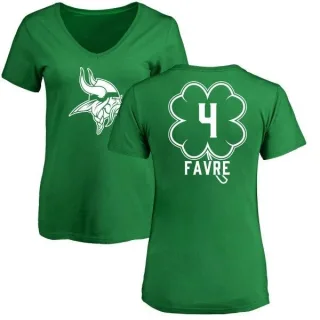 Brett Favre Women's Minnesota Vikings Green St. Patrick's Day Name & Number V-Neck T-Shirt