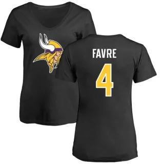 Brett Favre Women's Minnesota Vikings Name & Number Logo Slim Fit T-Shirt - Black