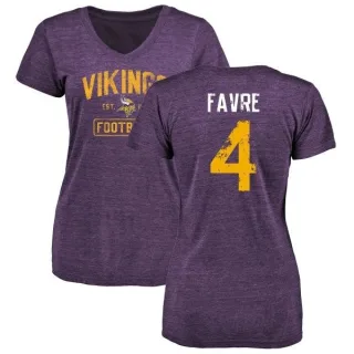 Brett Favre Women's Minnesota Vikings Purple Distressed Name & Number Tri-Blend V-Neck T-Shirt