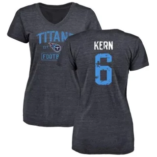 Brett Kern Women's Tennessee Titans Navy Distressed Name & Number Tri-Blend V-Neck T-Shirt