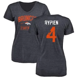 Brett Rypien Women's Denver Broncos Navy Distressed Name & Number Tri-Blend V-Neck T-Shirt