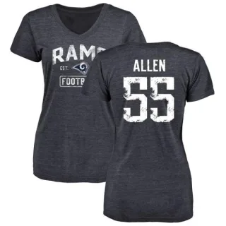 Brian Allen Women's Los Angeles Rams Distressed Name & Number Tri-Blend V-Neck T-Shirt - Navy