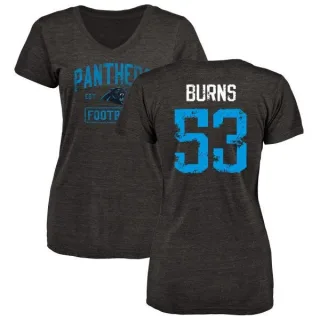 Brian Burns Women's Carolina Panthers Black Distressed Name & Number Tri-Blend V-Neck T-Shirt