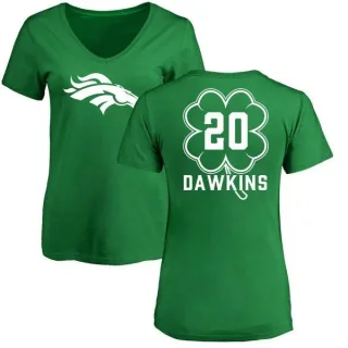 Brian Dawkins Women's Denver Broncos Green St. Patrick's Day Name & Number V-Neck T-Shirt