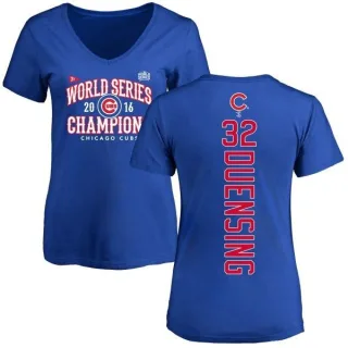 Brian Duensing Women's Chicago Cubs 2016 World Series Champions Back Name & Number V-Neck T-Shirt - Royal