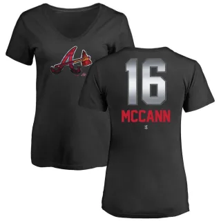 Brian McCann Women's Atlanta Braves Midnight Mascot V-Neck T-Shirt - Black