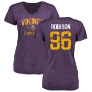 Brian Robison Women's Minnesota Vikings Purple Distressed Name & Number Tri-Blend V-Neck T-Shirt