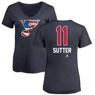 Brian Sutter Women's St. Louis Blues Name and Number Banner Wave V-Neck T-Shirt - Navy