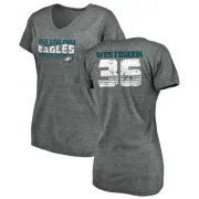 Brian Westbrook Women's Philadelphia Eagles Retro Tri-Blend V-Neck T-Shirt - Heathered Gray