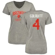 Britton Colquitt Women's Cleveland Browns Heather Gray Distressed Name & Number Tri-Blend V-Neck T-Shirt