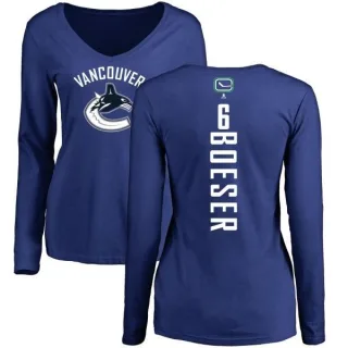 Brock Boeser Women's Vancouver Canucks Backer V-Neck Long-Sleeve T-Shirt - Royal