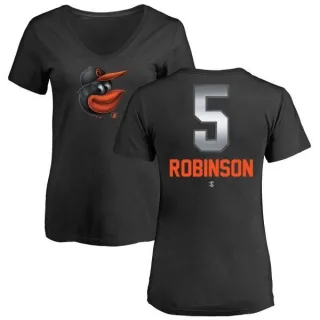 Brooks Robinson Women's Baltimore Orioles Midnight Mascot V-Neck T-Shirt - Black