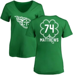 Bruce Matthews Women's Tennessee Titans Green St. Patrick's Day Name & Number V-Neck T-Shirt