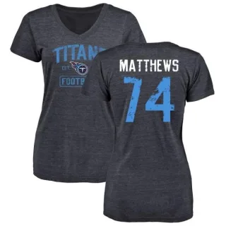 Bruce Matthews Women's Tennessee Titans Navy Distressed Name & Number Tri-Blend V-Neck T-Shirt