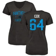 Bryan Cox Women's Carolina Panthers Black Distressed Name & Number Tri-Blend V-Neck T-Shirt