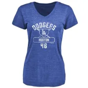 Burt Hooton Women's Los Angeles Dodgers Base Runner Tri-Blend T-Shirt - Royal