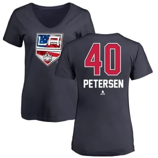 Cal Petersen Women's Los Angeles Kings Name and Number Banner Wave V-Neck T-Shirt - Navy