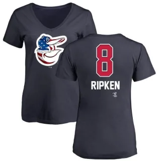 Cal Ripken Women's Baltimore Orioles Name and Number Banner Wave V-Neck T-Shirt - Navy