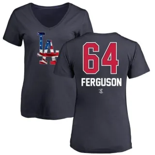 Caleb Ferguson Women's Los Angeles Dodgers Name and Number Banner Wave V-Neck T-Shirt - Navy