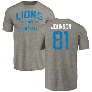 Calvin Johnson Detroit Lions Gray Distressed Name & Number Tri-Blend T-Shirt