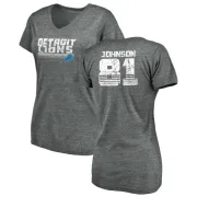 Calvin Johnson Women's Detroit Lions Retro Tri-Blend V-Neck T-Shirt - Heathered Gray