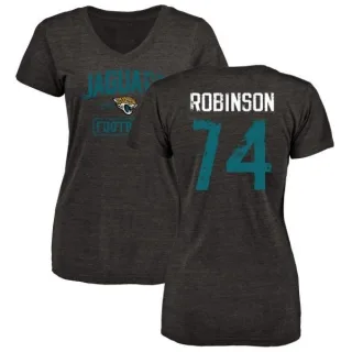 Cam Robinson Women's Jacksonville Jaguars Black Distressed Name & Number Tri-Blend V-Neck T-Shirt