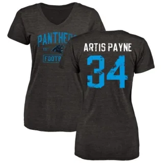 Cameron Artis-Payne Women's Carolina Panthers Black Distressed Name & Number Tri-Blend V-Neck T-Shirt