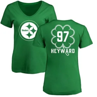 Cameron Heyward Women's Pittsburgh Steelers Green St. Patrick's Day Name & Number V-Neck T-Shirt