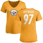 Cameron Heyward Women's Pittsburgh Steelers Name & Number Logo Slim Fit T-Shirt - Gold