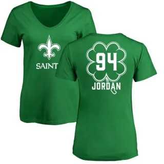 Cameron Jordan Women's New Orleans Saints Green St. Patrick's Day Name & Number V-Neck T-Shirt