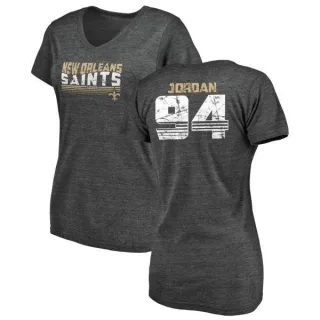 Cameron Jordan Women's New Orleans Saints Retro Tri-Blend V-Neck T-Shirt - Black