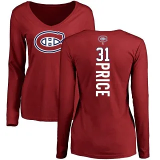 Carey Price Women's Montreal Canadiens Backer V-Neck Long-Sleeve T-Shirt - Red