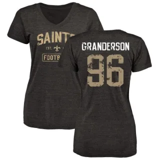 Carl Granderson Women's New Orleans Saints Black Distressed Name & Number Tri-Blend V-Neck T-Shirt